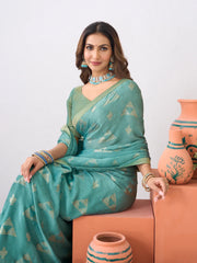 Ishita Blue Geometric Printed Silk Saree