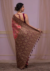 Wine Silk Jaal Printed Saree With Matching Blouse Piece